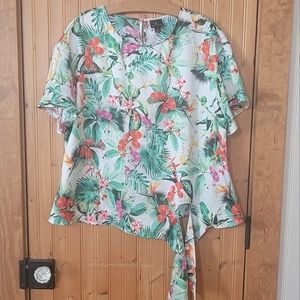 Worthington XL side tie silky short sleeve blouse